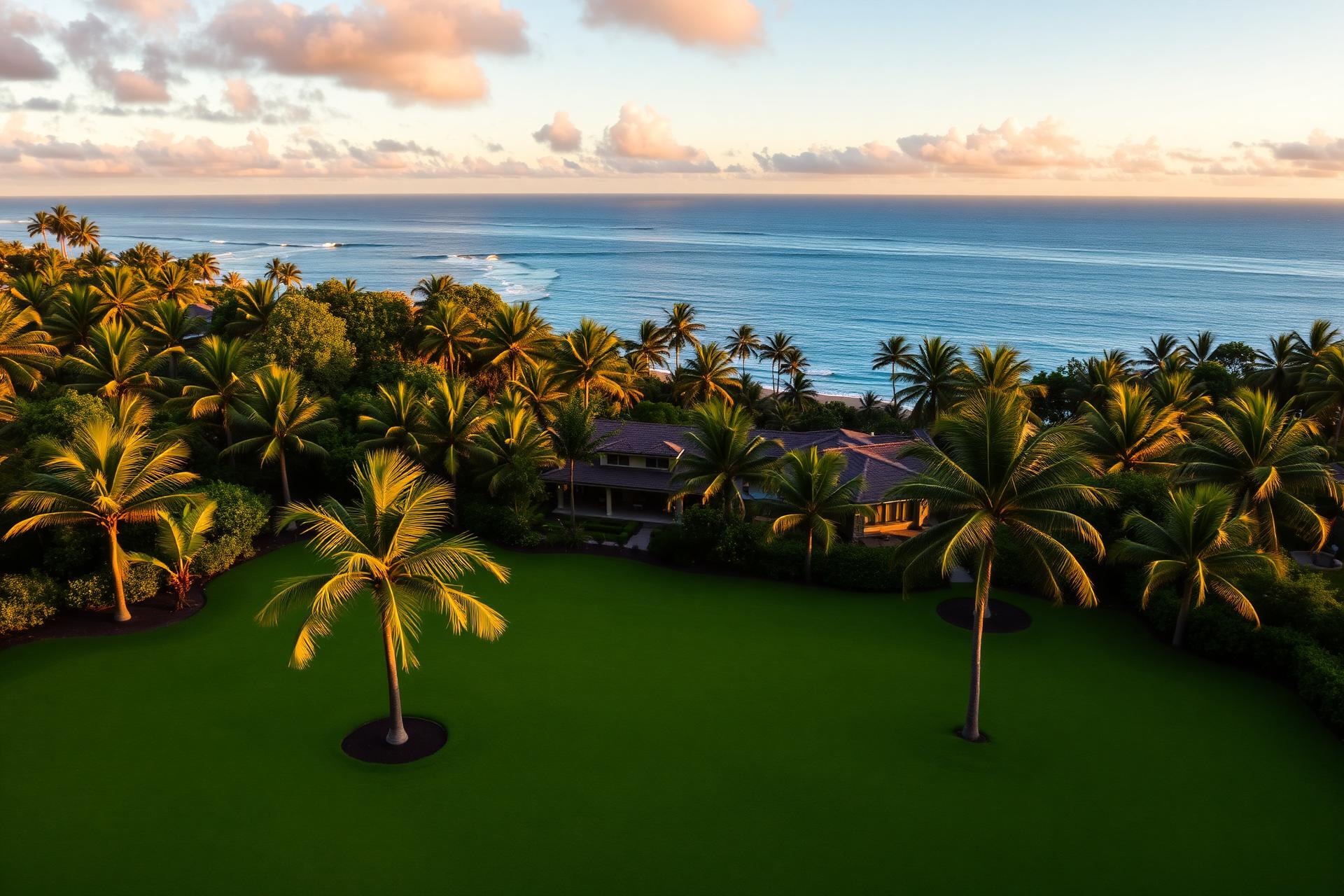 Lush Maui oceanfront landscape at golden hour